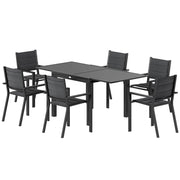 Outsunny - Patio Dining Set for 6, Aluminum Expandable Outdoor Table and 6 Stackable Chairs with Padded Back, Mesh Seat, Black