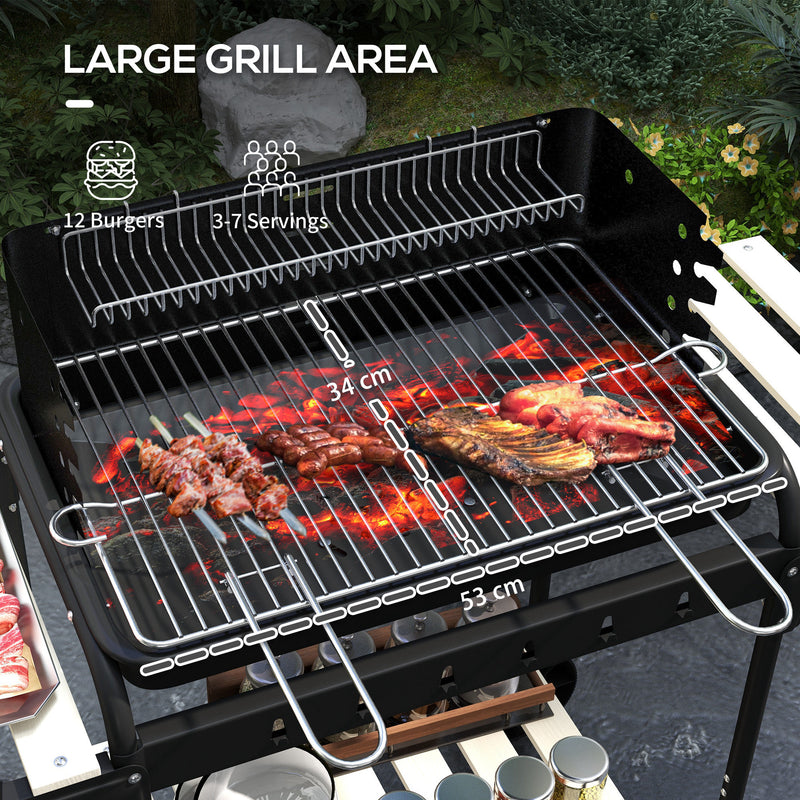 Outsunny - Charcoal Barbecue Grill with Adjustable Grill Height, Portable BBQ Trolley with Ash Catcher and Wheels, Black