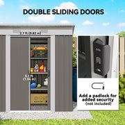 5.7' x 3.6' Outdoor Storage Shed, Metal Garden Tool Storage House Organizer with Lockable Sliding Doors and Vents for Backyard Patio Lawn, Light Grey