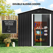 8' x 6' Outdoor Storage Shed, Metal Garden Tool Storage House with Lockable Sliding Doors and Vents for Backyard Patio Lawn, Charcoal Grey