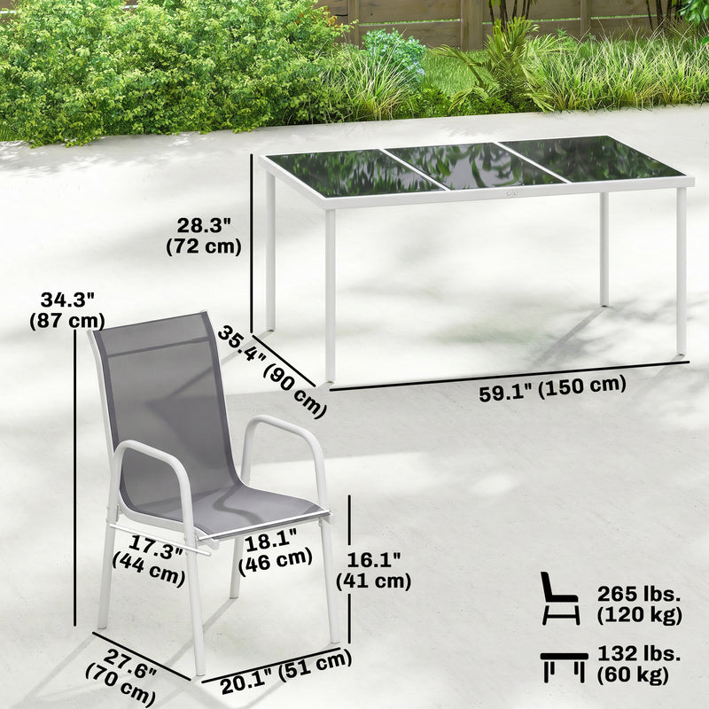 Outsunny - 7 Piece Garden Dining Set, Garden Furniture Set with Rectangle Table and 6 Stackable Chairs