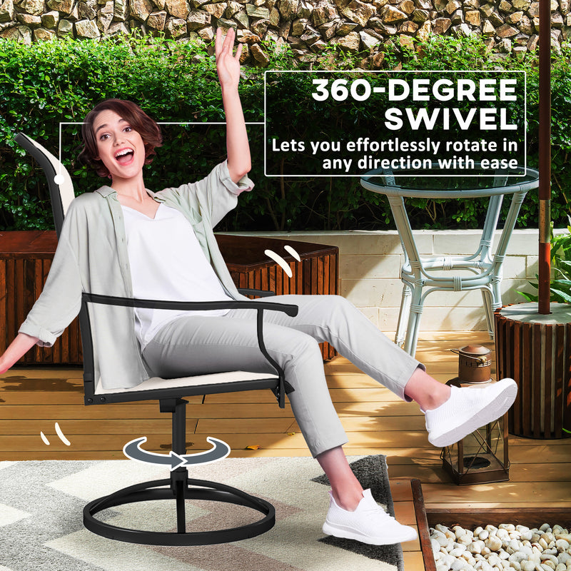 Outsunny - Outdoor Swivel Dining Chairs Set of 2, High Back Swivel Chairs with All Weather Mesh for Deck, Backyard, Poolside, White