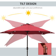 9ft Solar Patio Umbrella Outdoor Sunshade 24 LED Lights Tilt Canopy, Wine Red
