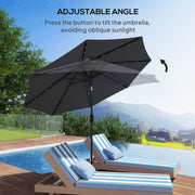 8.8 ft Solar Powered Outdoor Patio Umbrella Round Market Table Umbrella with Adjustable LED Lights Tilt Crank Dark Grey