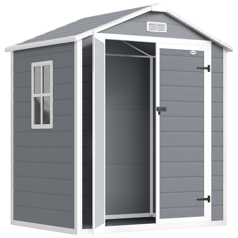 6x4.5FT Plastic Shed, Lockable Garden Tool Storage House with Double Doors and Vent, Grey