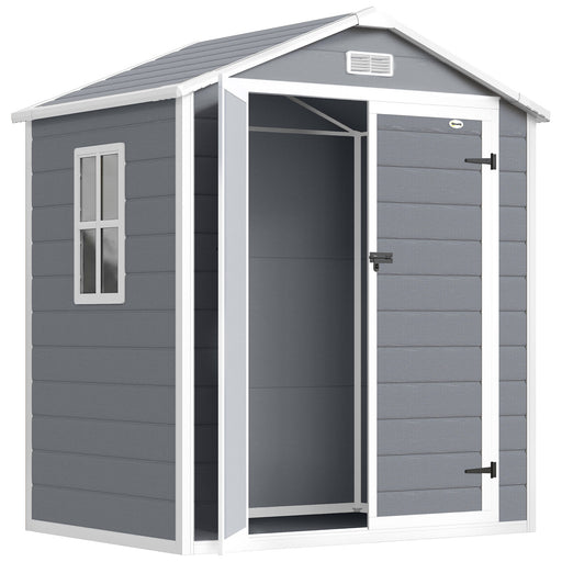 6x4.5FT Plastic Shed, Lockable Garden Tool Storage House with Double Doors and Vent, Grey