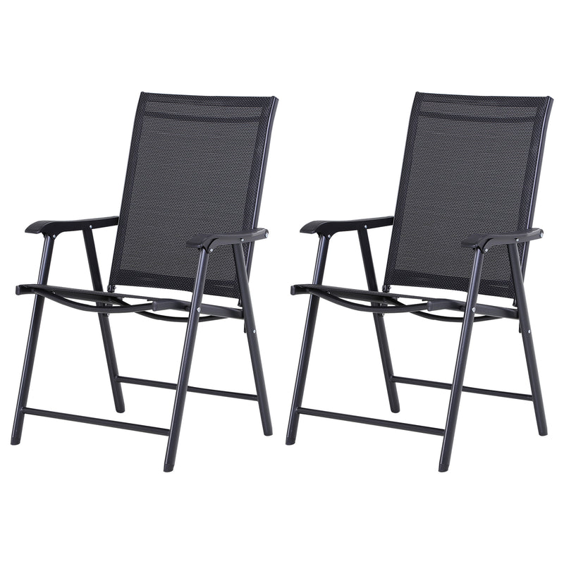Outsunny - 2-Piece Folding Dining Chair Set for Relaxing on Patio, Balcony, or Garden, Comfortable Outdoor Furniture with Armrests, Black