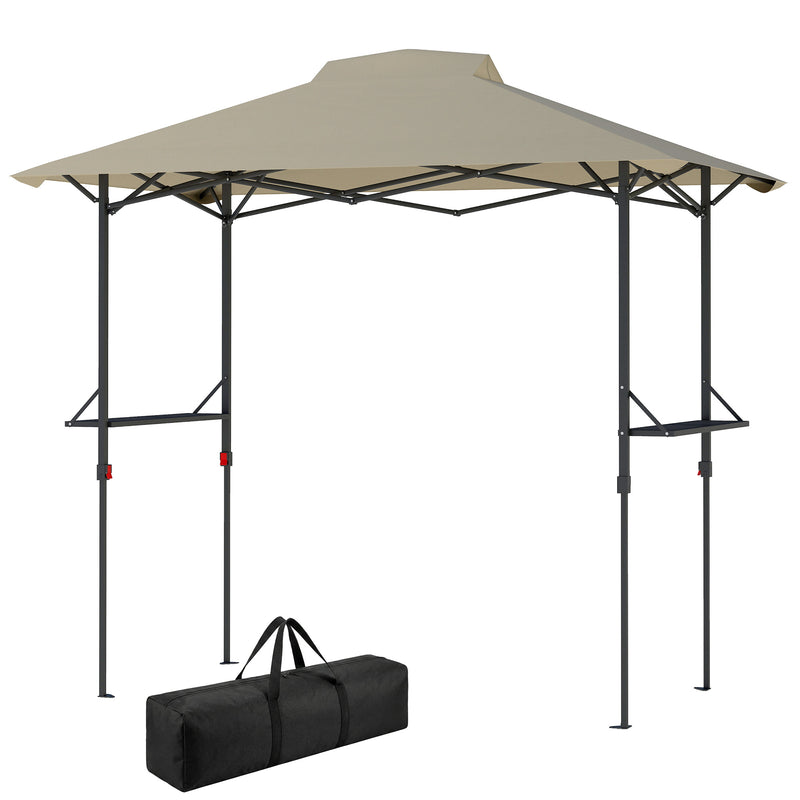 Outsunny - 5 x 8.5 ft Pop Up Grill Gazebo with 2 Shelves, UPF 50+ Outdoor Instant Canopy Portable Shelter with Carry Bag, Khaki