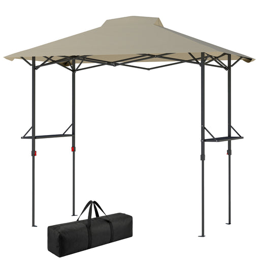 Outsunny - 5 x 8.5 ft Pop Up Grill Gazebo with 2 Shelves, UPF 50+ Outdoor Instant Canopy Portable Shelter with Carry Bag, Khaki