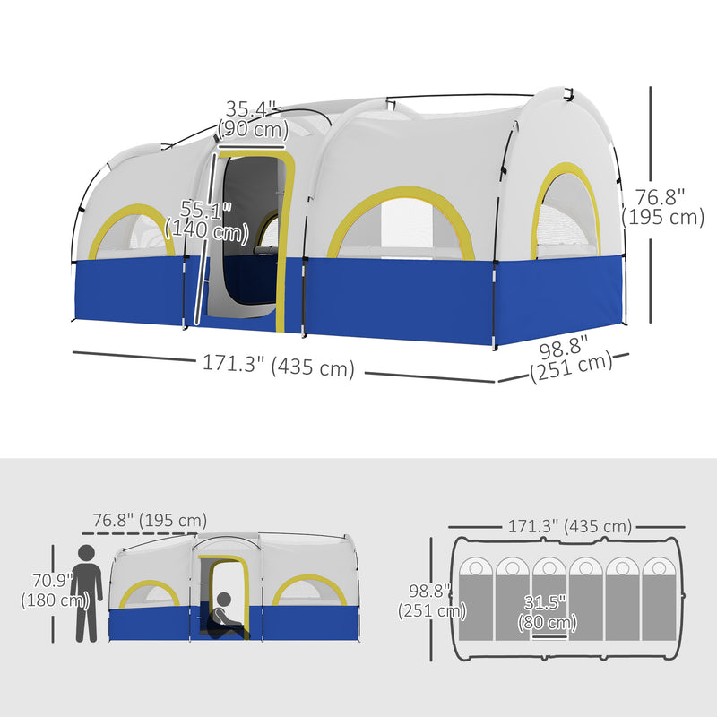 Outsunny - 4 Person Camping Tent, 3 Room Cabin Tent, 3000mm Waterproof and UPF30+ with Sewn in Groundsheet and Carry Bag, Blue