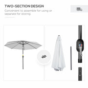 10' x 8' Round Market Umbrella, Patio Umbrella with Crank Handle and Tilt, Outdoor Parasol for Garden, White