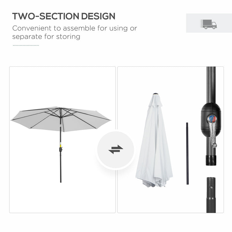 10' x 8' Round Market Umbrella, Patio Umbrella with Crank Handle and Tilt, Outdoor Parasol for Garden, White