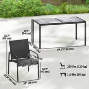 Outsunny - Outdoor Dining Set for 6, Faux Wood Patio Table and Chairs with Breathable Mesh Seat, Galvanized Steel Frame, Black
