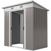 5.7' x 3.6' Outdoor Storage Shed, Metal Garden Tool Storage House Organizer with Lockable Sliding Doors and Vents for Backyard Patio Lawn, Light Grey