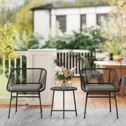 Outsunny - 3 Piece Bistro Set, Wicker Outdoor Patio Furniture Set with Glass Top Table, Cushions for Balcony, Porch, Black