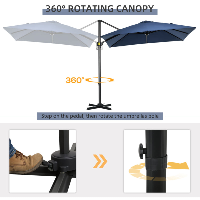 Outsunny - 8' x 8' Square Patio Hanging Offset Umbrella with 360° Rotation, Aluminum Outdoor Cantilever Parasol with Crank & Tilt, Sun Canopy Shelter with Cross Base, Dark Blue — 84D-051V00DB