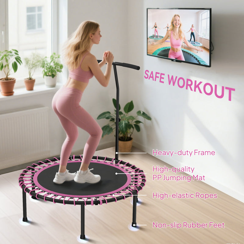 Soozier 45" Mini Trampoline for Adults, Foldable Fitness Exercise Rebounder with Adjustable Handle