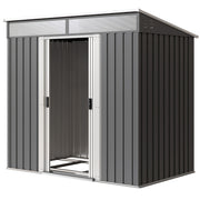 6.5x4FT Galvanised Metal Shed with Foundation Kit, Lockable Garden Tool Storage House with Sliding Doors, Vents, Grey