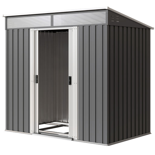 6.5x4FT Galvanised Metal Shed with Foundation Kit, Lockable Garden Tool Storage House with Sliding Doors, Vents, Grey