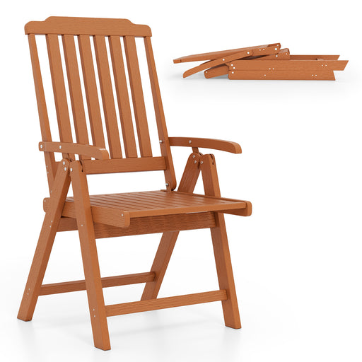 Costway - Foldable Patio Chair All-Weather HDPE Outdoor Dining Chair with Armrest-Brown