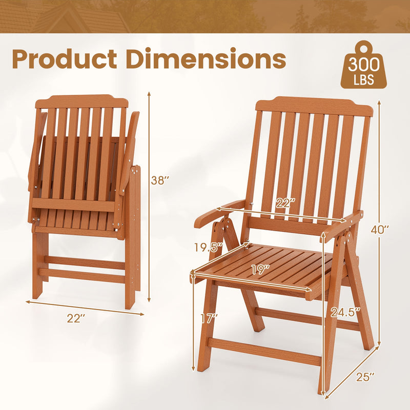 Costway - Foldable Patio Chair All-Weather HDPE Outdoor Dining Chair with Armrest-Brown
