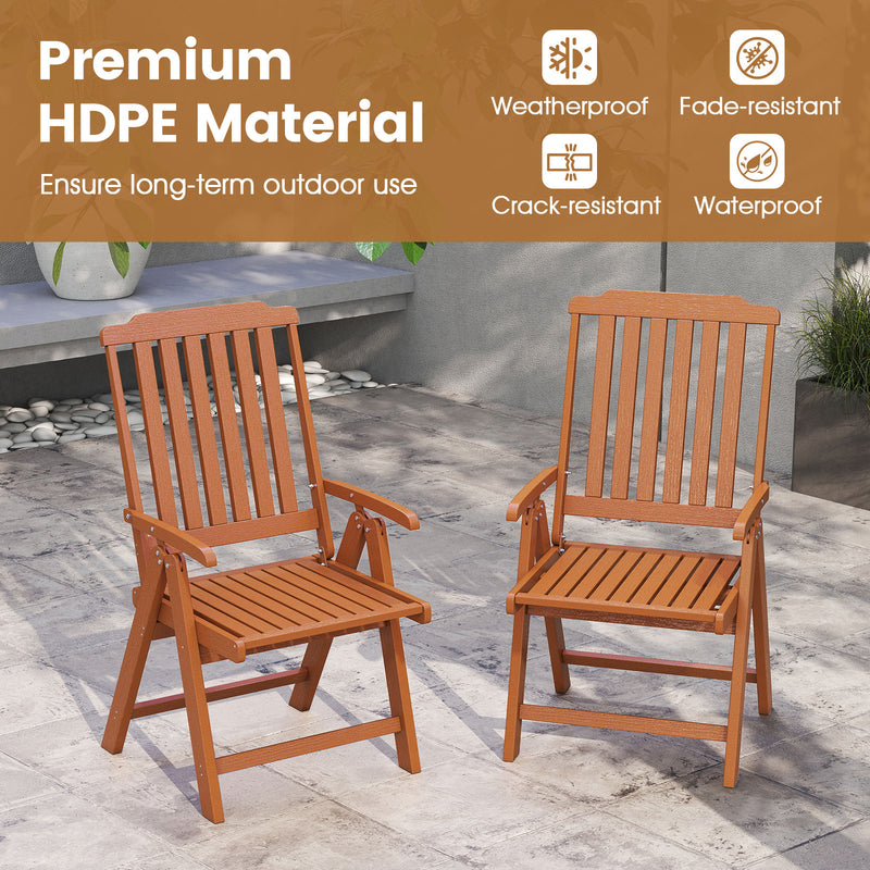 Costway - Foldable Patio Chair All-Weather HDPE Outdoor Dining Chair with Armrest-Brown