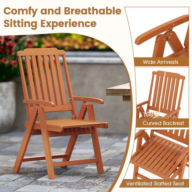 Costway - Foldable Patio Chair All-Weather HDPE Outdoor Dining Chair with Armrest-Brown