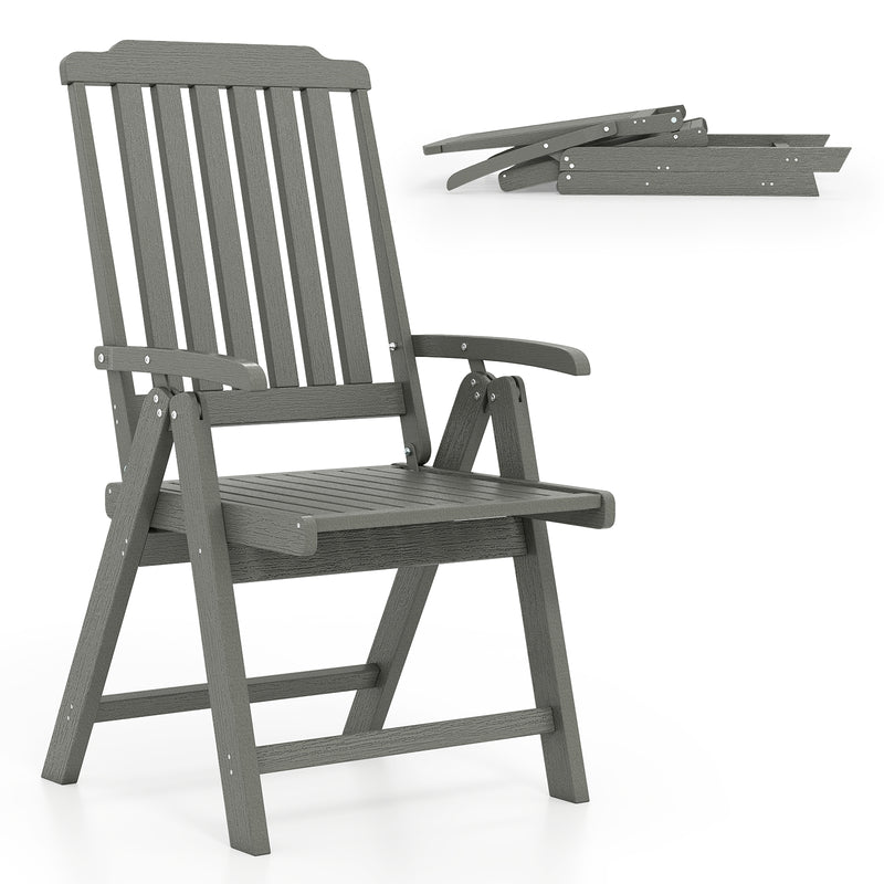 Costway - Foldable Patio Chair All-Weather HDPE Outdoor Dining Chair with Armrest-Gray