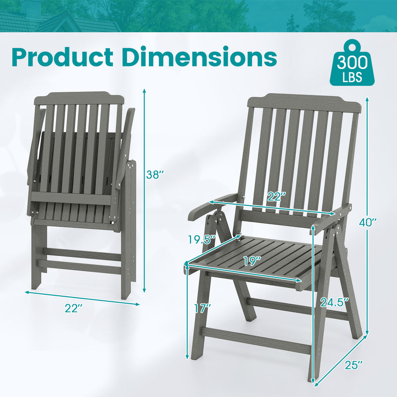 Costway - Foldable Patio Chair All-Weather HDPE Outdoor Dining Chair with Armrest-Gray