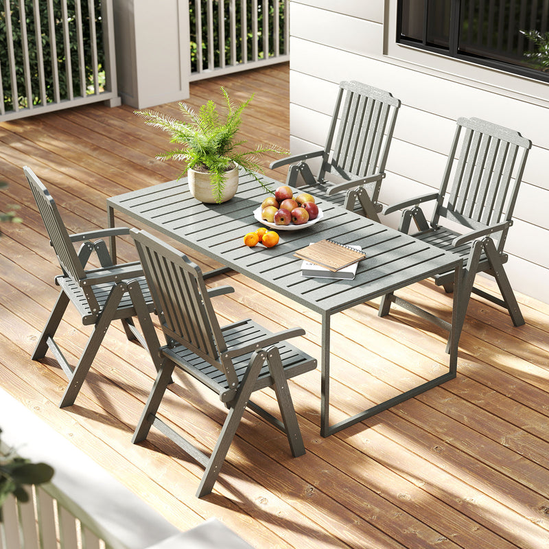 Costway - Foldable Patio Chair All-Weather HDPE Outdoor Dining Chair with Armrest-Gray