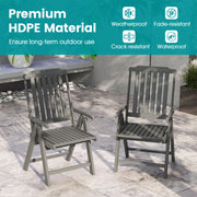 Costway - Foldable Patio Chair All-Weather HDPE Outdoor Dining Chair with Armrest-Gray
