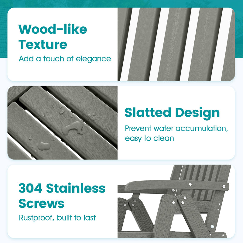 Costway - Foldable Patio Chair All-Weather HDPE Outdoor Dining Chair with Armrest-Gray