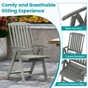 Costway - Foldable Patio Chair All-Weather HDPE Outdoor Dining Chair with Armrest-Gray