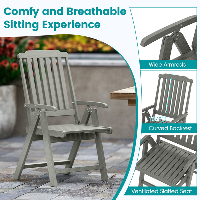Costway - Foldable Patio Chair All-Weather HDPE Outdoor Dining Chair with Armrest-Gray