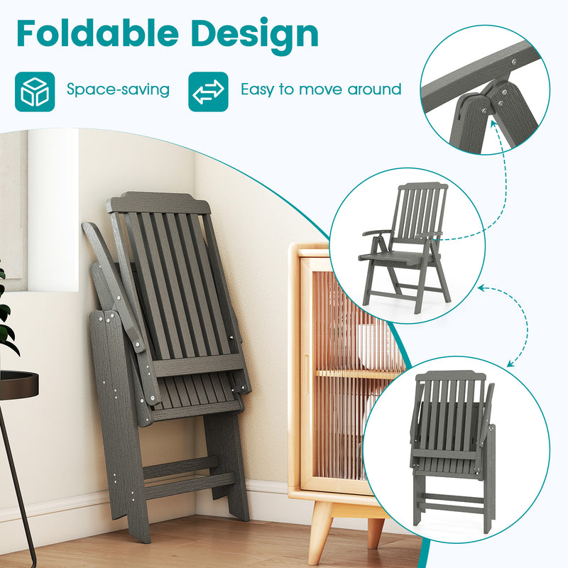 Costway - Foldable Patio Chair All-Weather HDPE Outdoor Dining Chair with Armrest-Gray