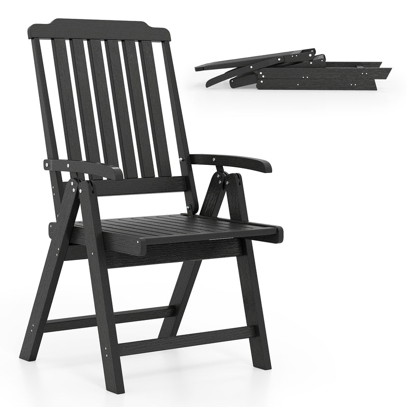 Costway - Foldable Patio Chair All-Weather HDPE Outdoor Dining Chair with Armrest-Black