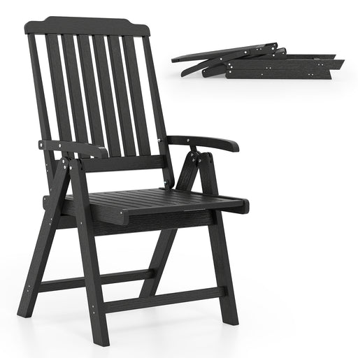 Costway - Foldable Patio Chair All-Weather HDPE Outdoor Dining Chair with Armrest-Black