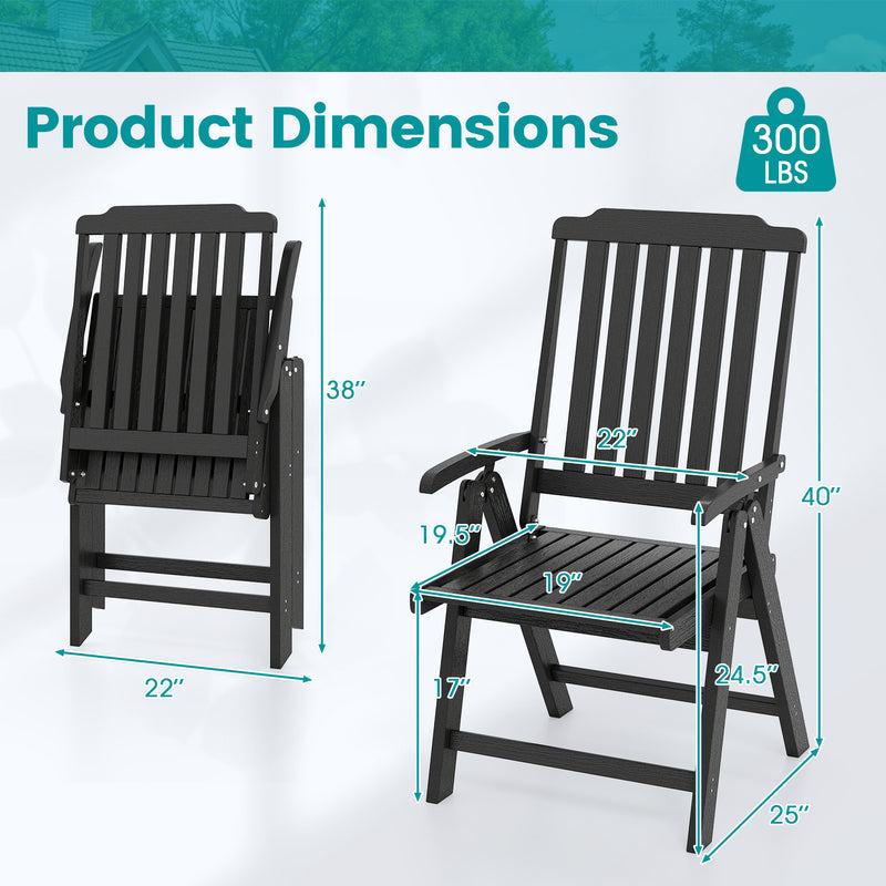 Costway - Foldable Patio Chair All-Weather HDPE Outdoor Dining Chair with Armrest-Black