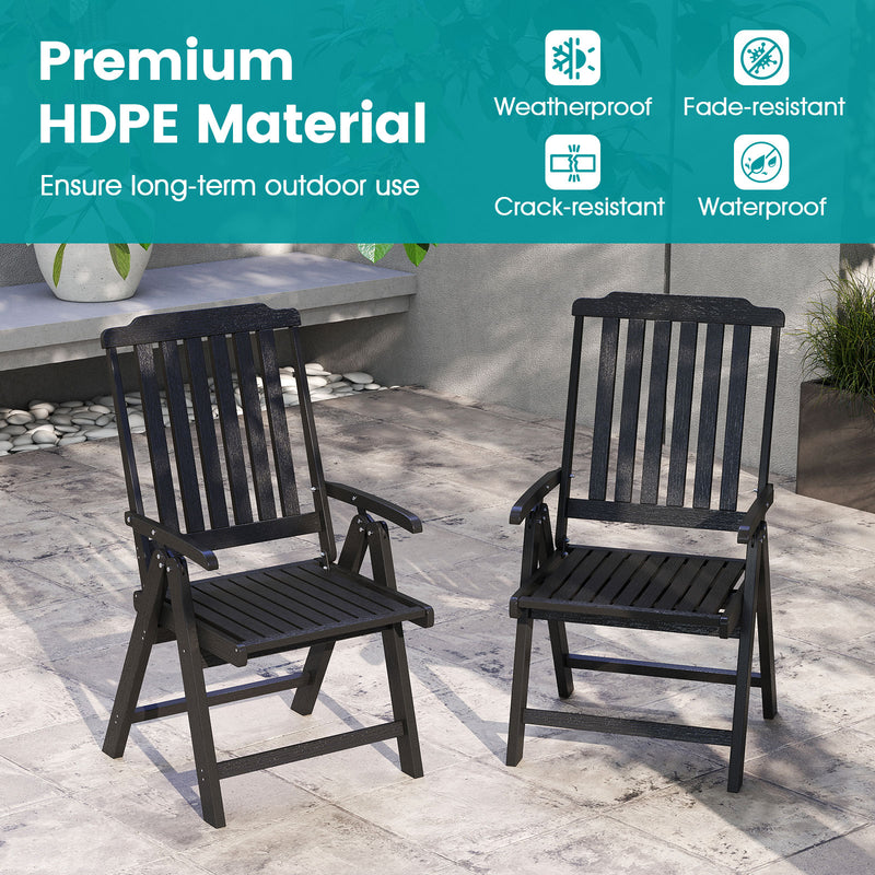 Costway - Foldable Patio Chair All-Weather HDPE Outdoor Dining Chair with Armrest-Black