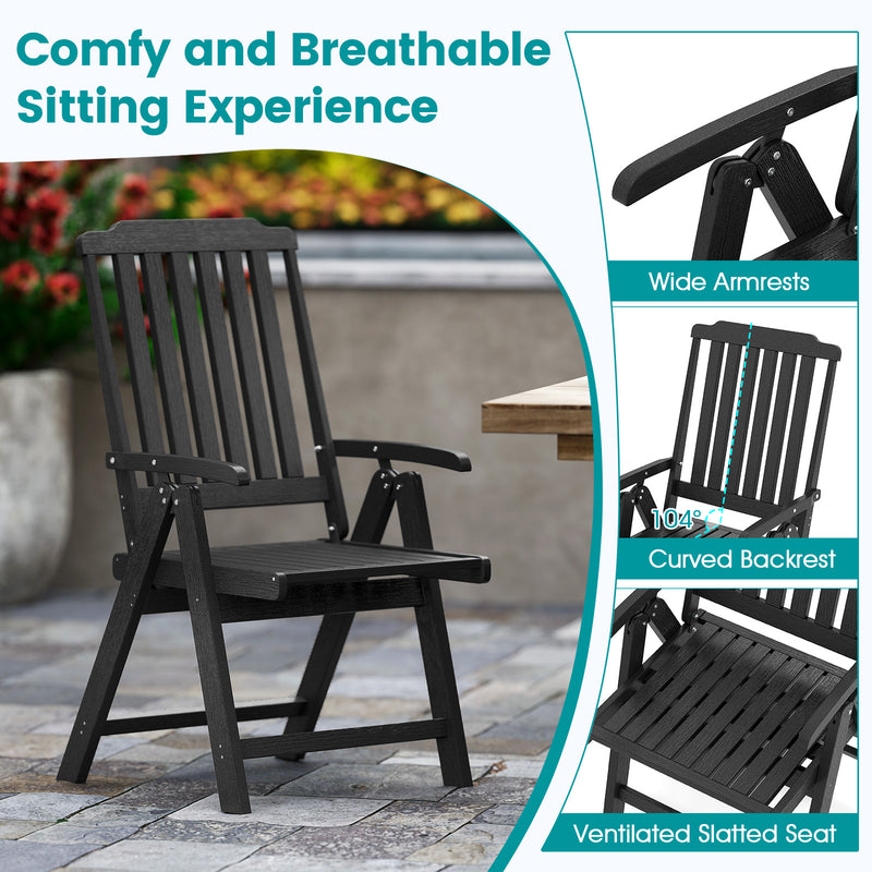 Costway - Foldable Patio Chair All-Weather HDPE Outdoor Dining Chair with Armrest-Black