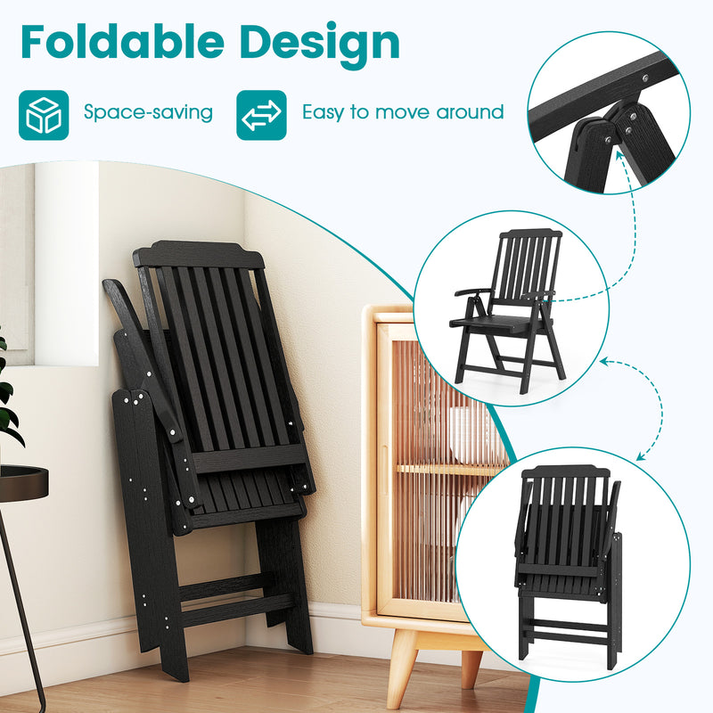 Costway - Foldable Patio Chair All-Weather HDPE Outdoor Dining Chair with Armrest-Black
