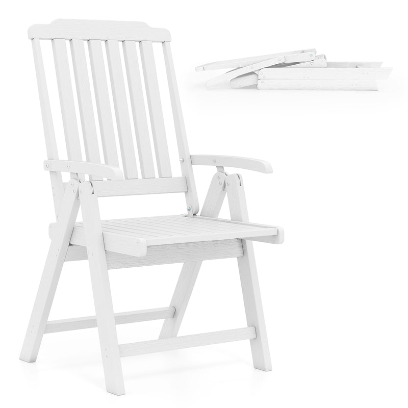 Costway - Foldable Patio Chair All-Weather HDPE Outdoor Dining Chair with Armrest-White
