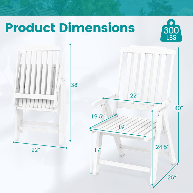 Costway - Foldable Patio Chair All-Weather HDPE Outdoor Dining Chair with Armrest-White