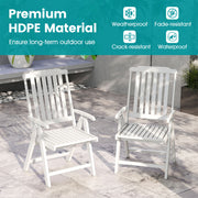 Costway - Foldable Patio Chair All-Weather HDPE Outdoor Dining Chair with Armrest-White