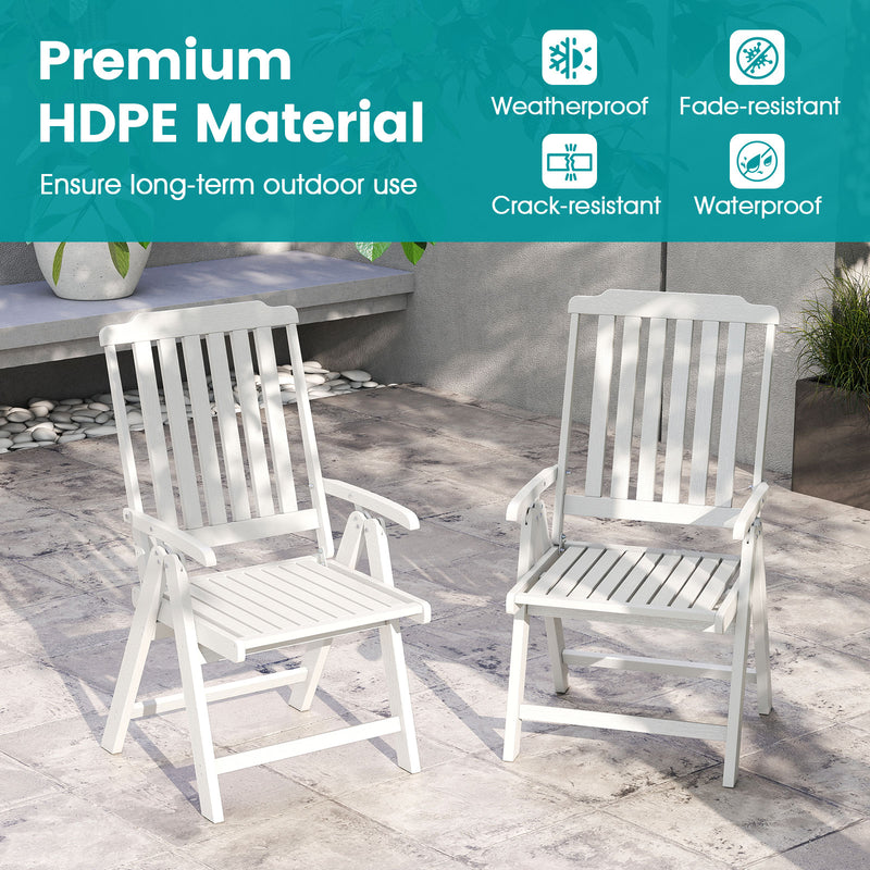 Costway - Foldable Patio Chair All-Weather HDPE Outdoor Dining Chair with Armrest-White