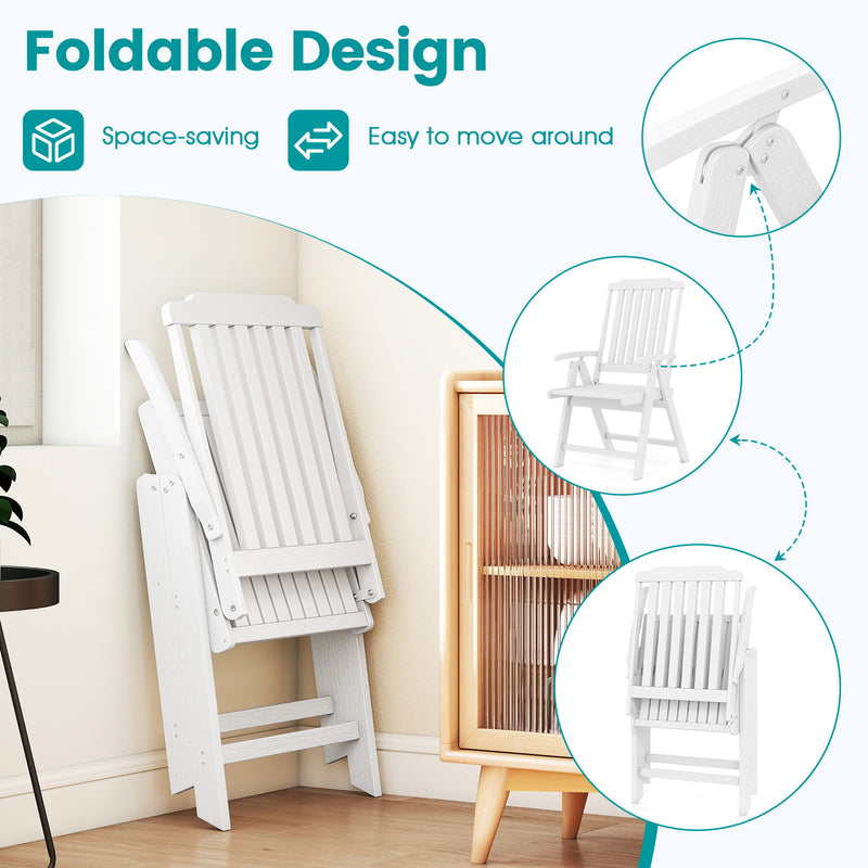 Costway - Foldable Patio Chair All-Weather HDPE Outdoor Dining Chair with Armrest-White