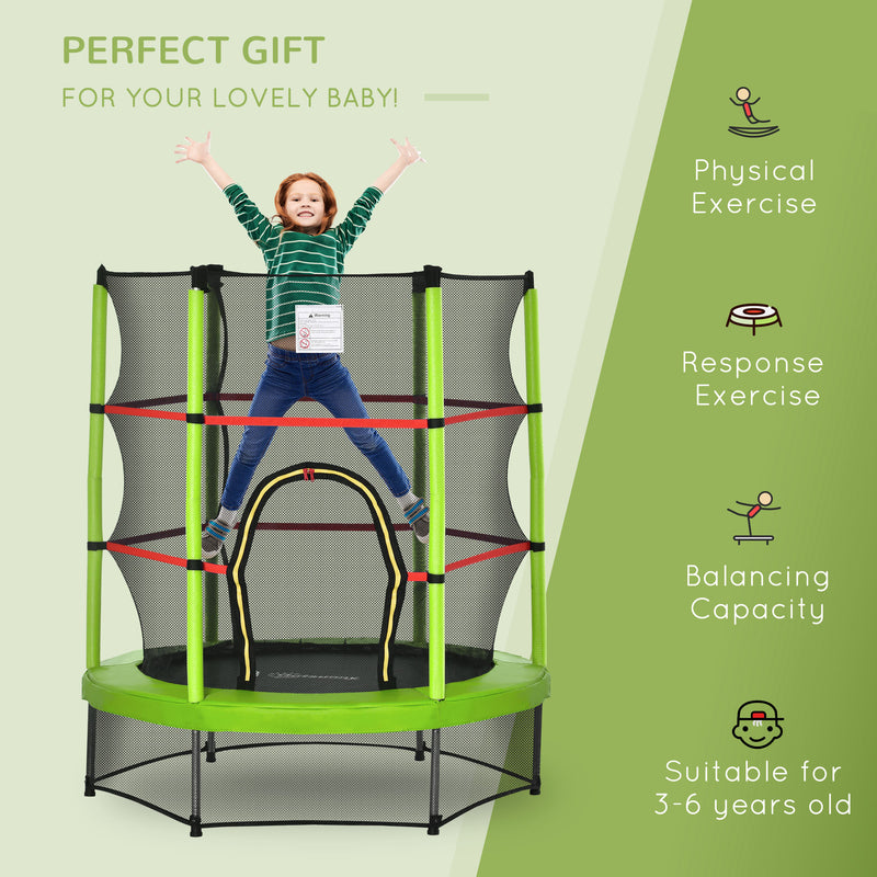 Aosom 55" Kids Trampoline with Enclosure Net for Indoor/Outdoor, Trampoline for Boys and Girls Age 3-6 Years, Green