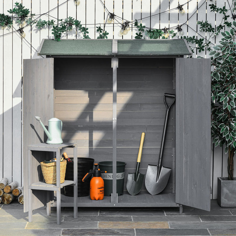 Garden Storage Shed Asphalt Roof Wooden Timber Double Door Utility Storage House with Shelf, Green and Grey