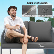 Outsunny - Garden Sofa with Cushions, 2-Seater Outdoor Balcony Rattan Sofa, 112 x 72 x 76 cm, Grey