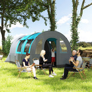 Outsunny - 3 Person Camping Tent with Living Room and Bedroom, 3000mm Waterproof Tunnel Large Family Tent, Grey and Blue